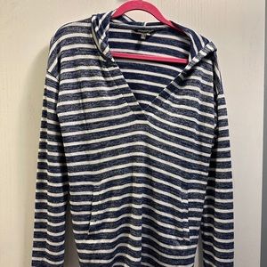 Banana Republic Luxespun Blue Striped Long Sleeve V-Neck Hoodie Women's S